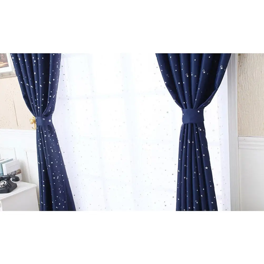 Dark Blue Finished Star Perforated Curtain Romantic Window Door Hanging Curtain Beautiful Fabric Room Divider Party Decoration