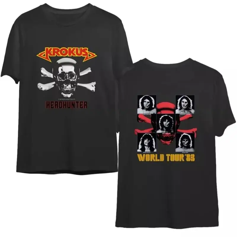 Krokus 1983 Tour Headhunter Camiseta dupla face tamanho completo S 5XL FH1033