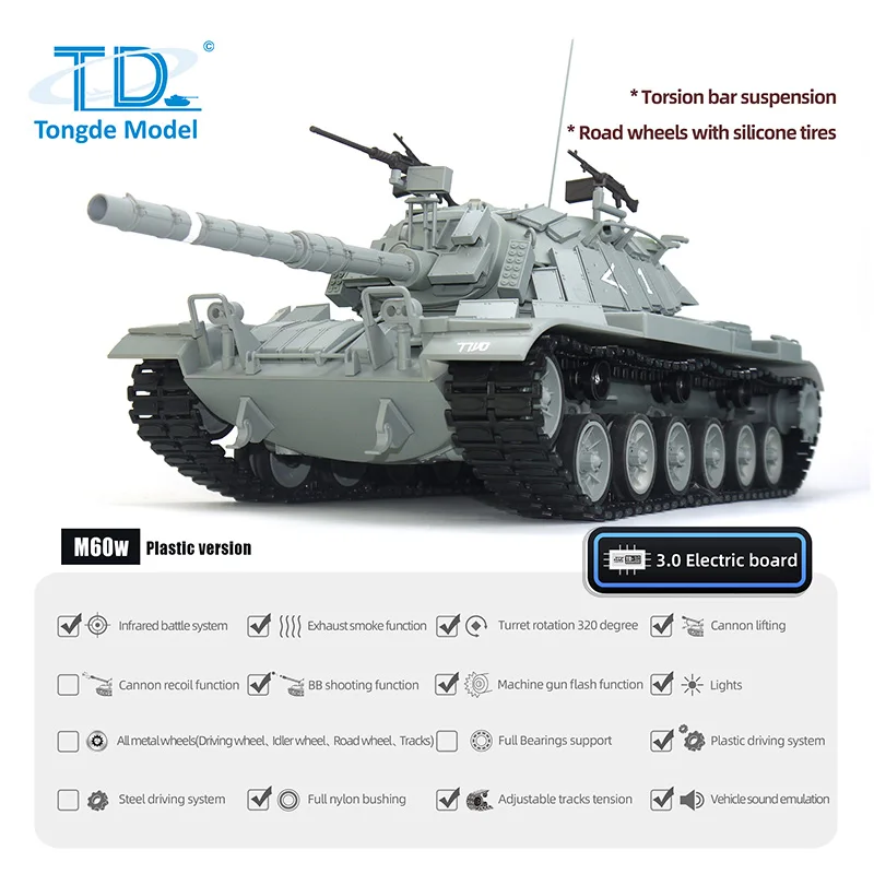 

US Stock Toy 1/16 Tongde Remote Control Infrared Battle BB Tanks M60W ERA RC Tank RTR Model Combat-Ready Panzer for RC Lovers