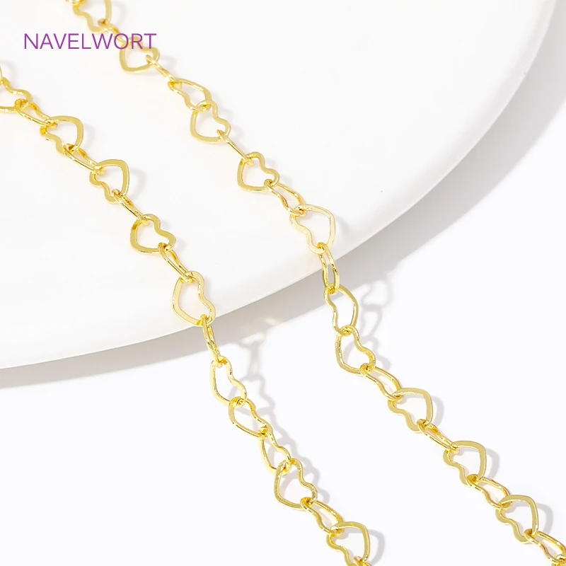 14K/18K Gold Plated Heart Shape Link Chains Brass Metal Bulk Chains For Making Bracelet Necklace,DIY Jewelry Making Accessories