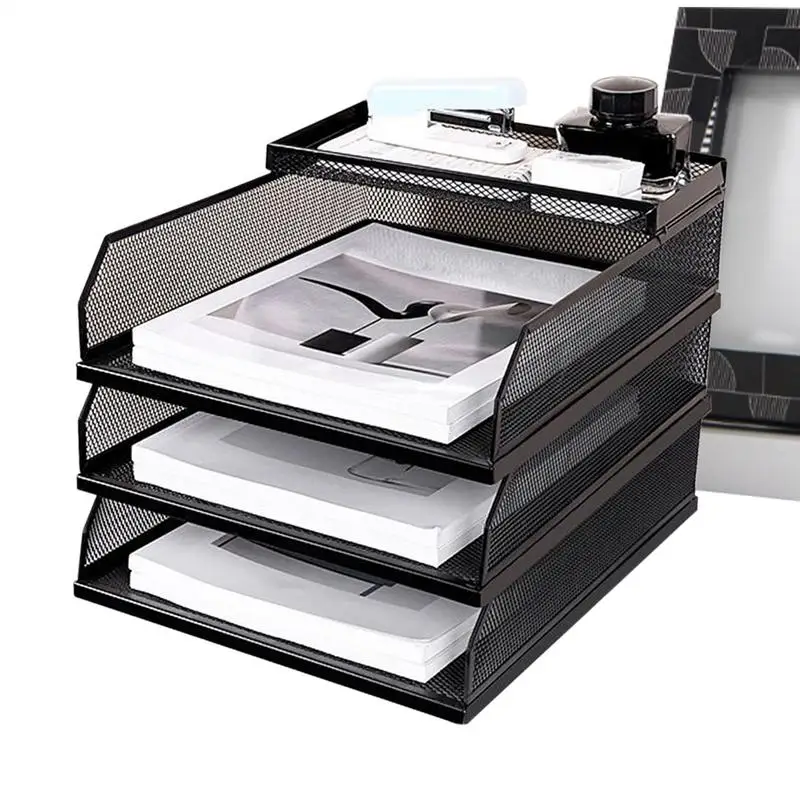 صواني مكتب شبكة معدنية قابلة للتكديس ملف منظم سطح المكتب حامل مستندات رف تخزين قابل للتكديس للطلاب درج دفتر الملاحظات