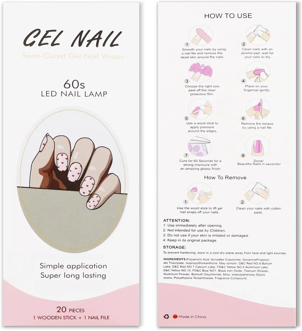 バレンタインデー用レッドハートジェルネイルステッカー - UV/LED硬化ネイルアートストリップ