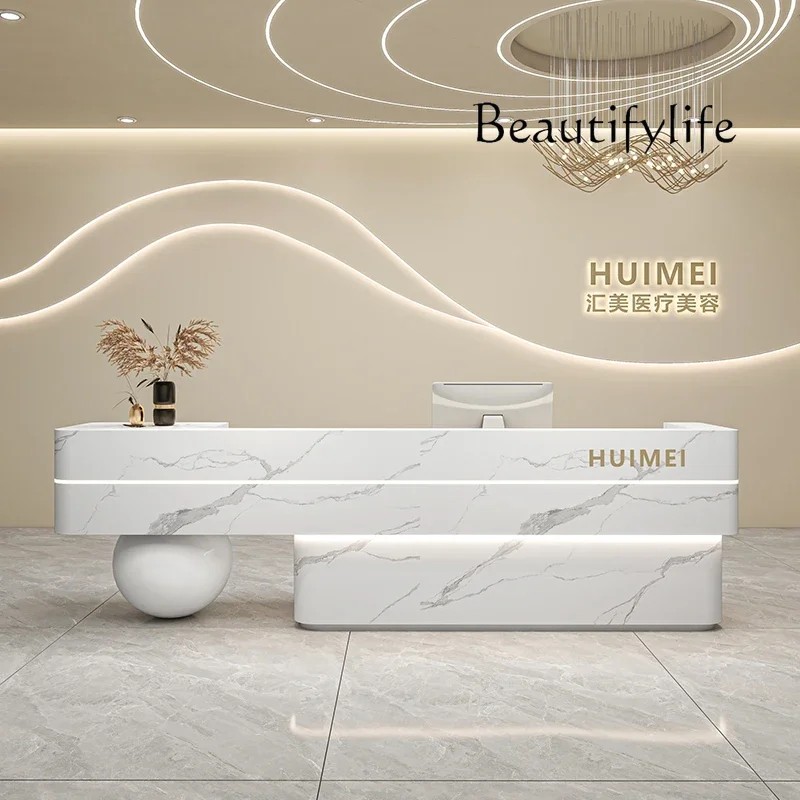 

R Luxury Modern Reception Counter Beauty Beauty Salon Logo Reception Table Logo Designer Beautician Counter Shop Office Furnitu