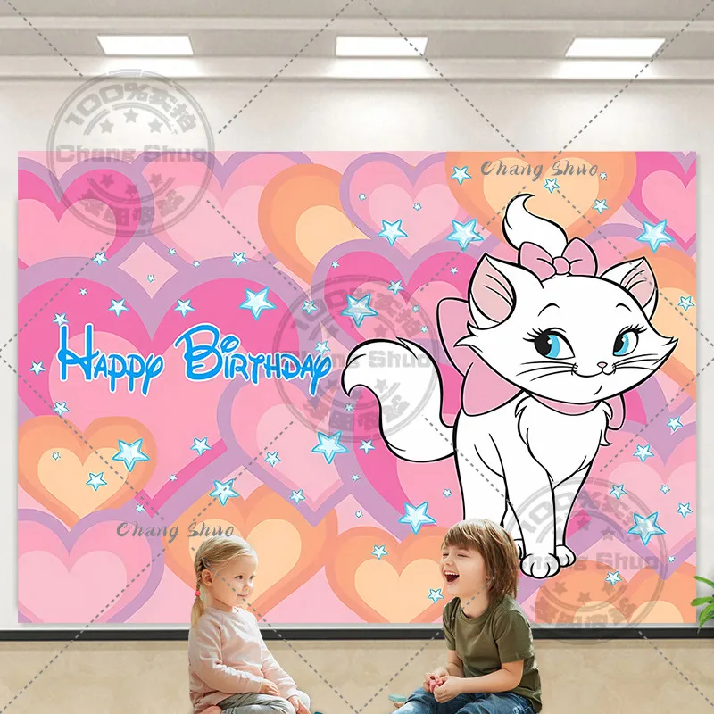 Disney Marie Aristocats Photo Backdrop Marie Cat Girls Birthday Party Baby Shower Photography Background Decor Props