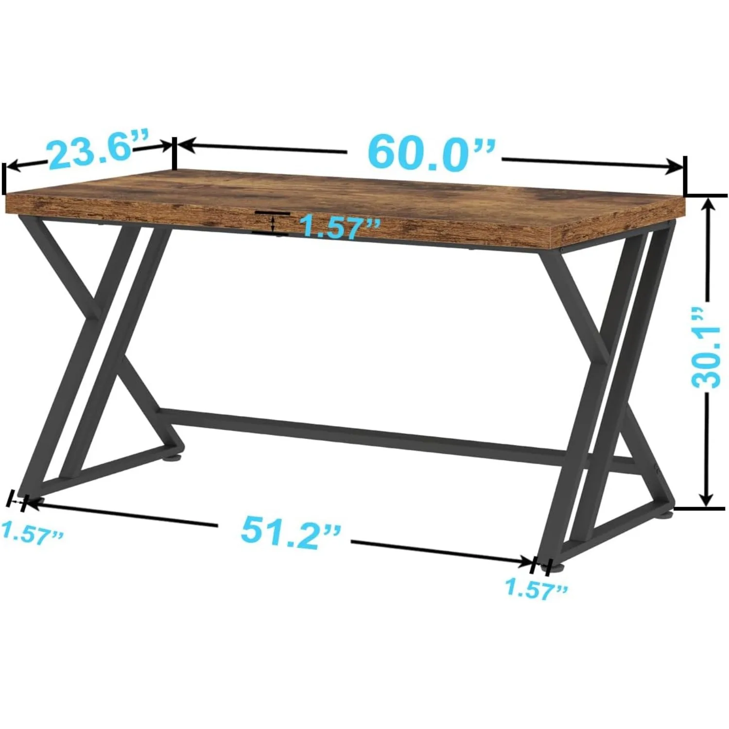 60 Inch Computer Office Desk Metal & Wood Writing Desks Rustic Brown