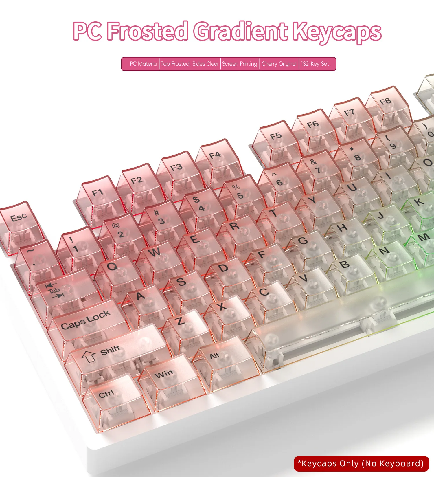 Top Frosted Transparent Keycaps Front Print RGB Backlit 132 Keys PC Material Cherry Profile For MX Switch Mechanical Keyboard