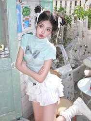 White Y2k Ruffle Mini Skirt Korean Style Women Summe Clothing Sexy Club Cute Cake Puffy Short Skirts Female Fashion Design 2024