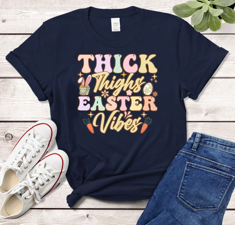 For Women Easter Vibes Funny Easter Thick Thighs Easter Short Sleeve Top Tees 100% cctton Fashion Streetwear Harajuku goth y2k