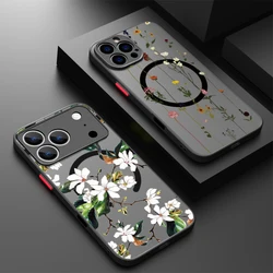 Magnetic For Magsafe Flower Case For iPhone 15 Pro Max Coque iPhone 14 16 Pro Max 13 12 11 16E 17 Air Luxury Matte Hard Cover