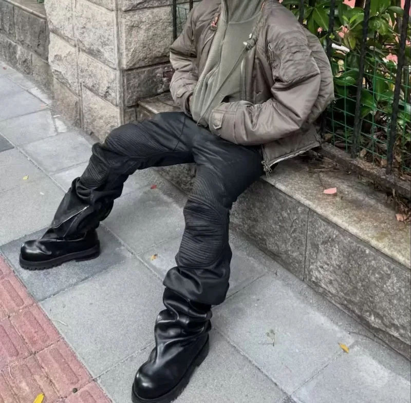 

Модные брюки-клеш Project American Sle для мужчин и женщин, с эффектом потертости, с манжетами на коленях, в мотоциклетном стиле