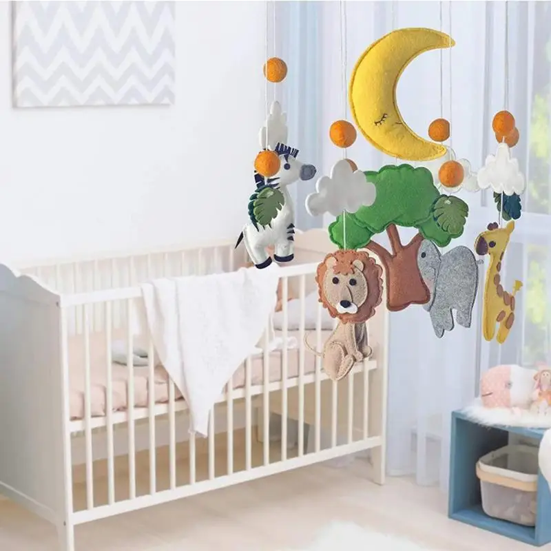 Babies Mobile For Crib Jungle Animal Theme Nursery Mobile Soft Wooden Bed Bell Toy For Nursery Living Room Hospital & Bedroom