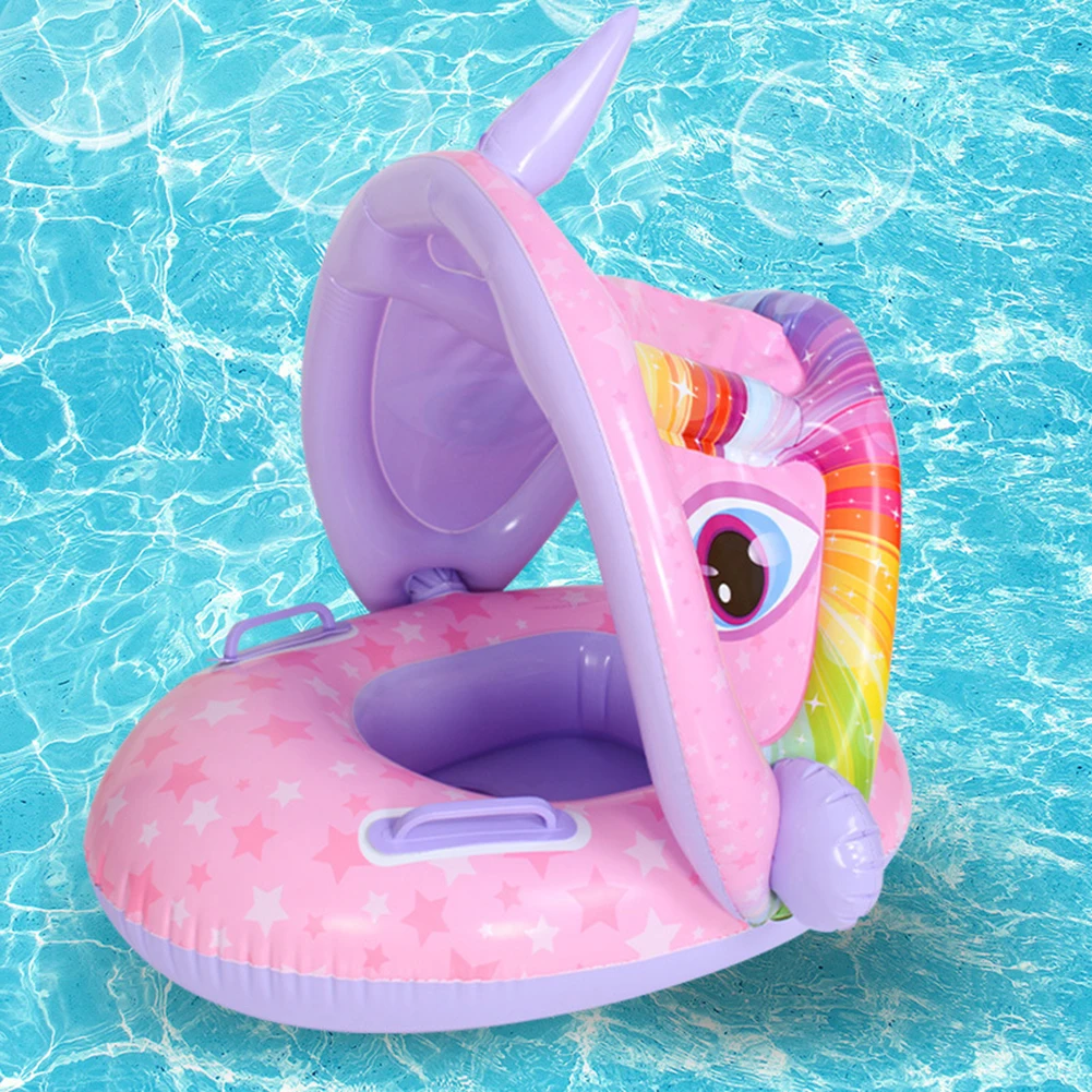 

Baby Cute Cartoon Inflatable Swim Ring Float Seat with Awning for Swimming Pool Bathtub Infant Summer Water Game Playing Toy