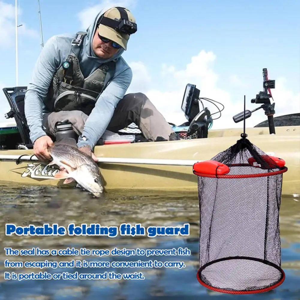 

Fishing Keep Bag Portable Fish Basket Collapsible Floating Fish Basket with Heavy Duty Nylon Mesh for Fishing for Catching