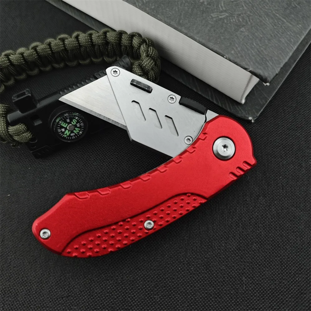 유틸리티 폴딩 나이프 440C 블레이드 레드 알루미늄 핸들 딥 포치 클립 EDC 아웃도어 헌팅 전술 자기방어 도구