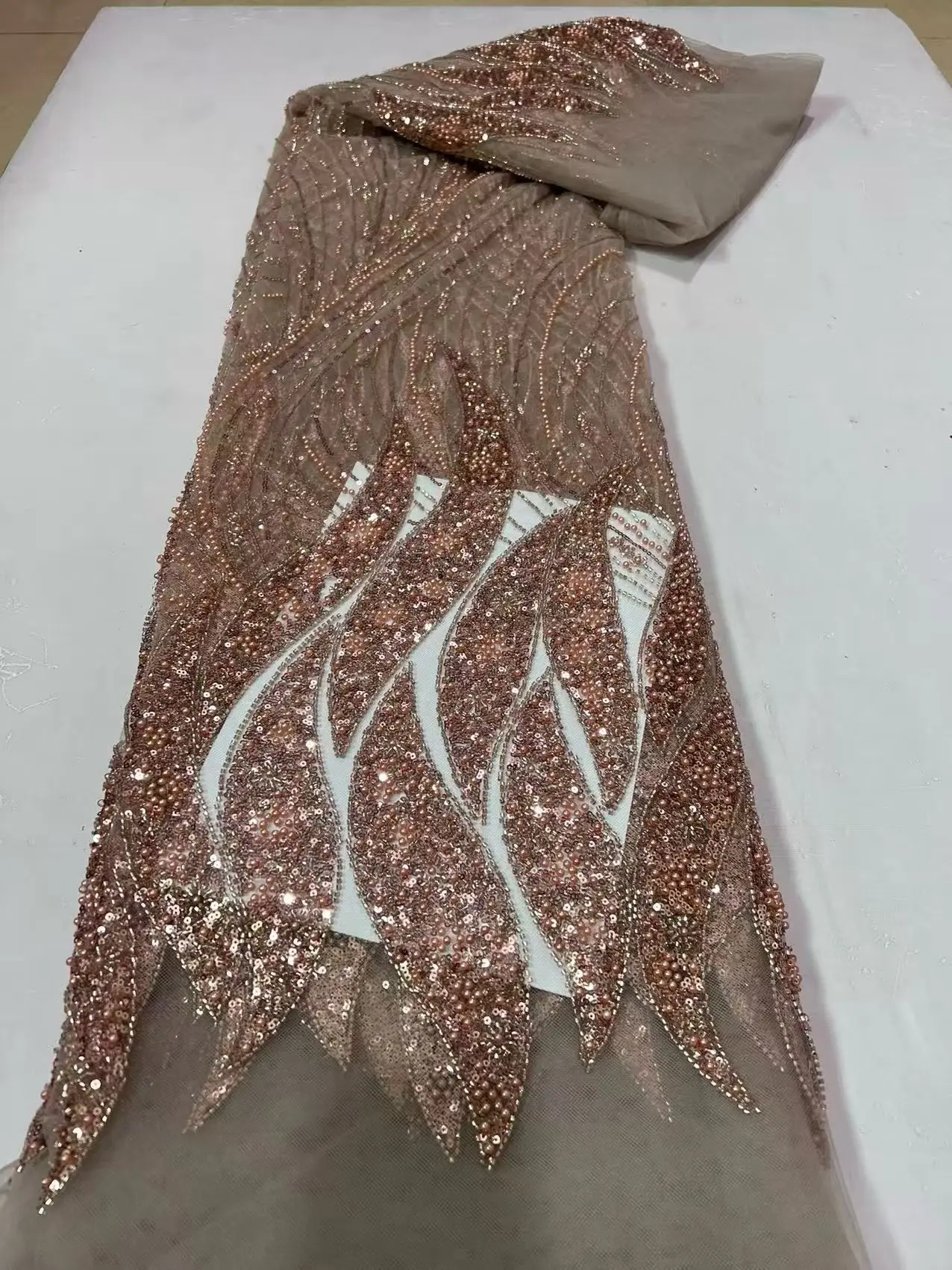 

Nigerian Sequins 2026 High-Quality Tulle Lace Fabric Embroidery African Net Cloth for Prom Dresses Beads 5 Yards DP0525