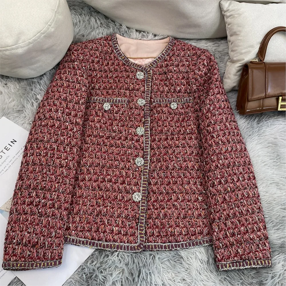 

Red tweed coat Spring/fall women's small fragrance coat