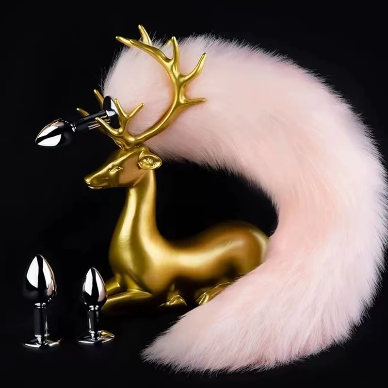 Fetish Slave Play Butt Brown White Pointed Fox Tail Metal Anal Plug Sextouse Woman Exotic Sex Toys