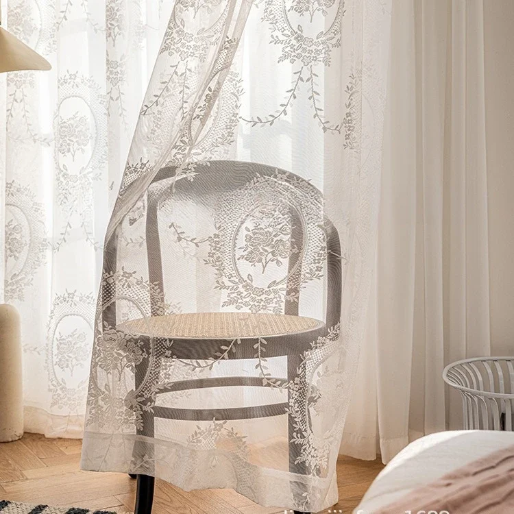 

Romantic Beautiful French American Retro Lace Gauze Curtains for Living Room Bedroom Balcony White Tulle Decor Custom Size