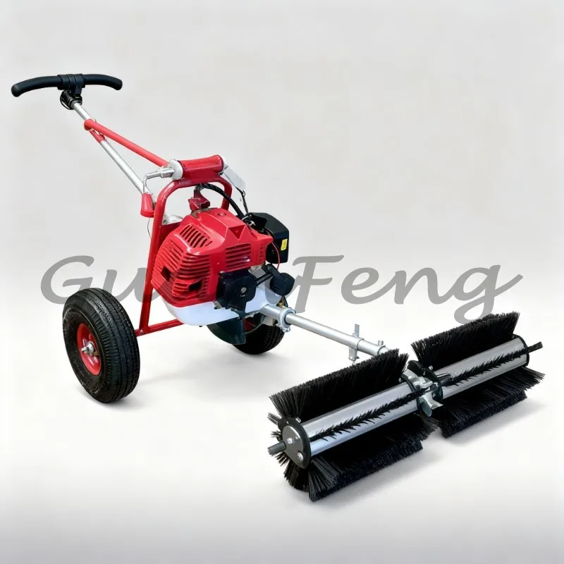 Hand‑Push Two‑Stroke Artificial Turf Brush Sweeper, Small Grass Combing Roller Brush Machine for Playground Lawn Maintenance