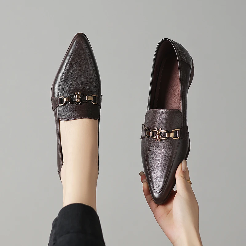 

Genuine Leather Loafers Pointed Toe Soft Sole Plus Size Flat Comfortable Classic Slip On Shoes Plus Size