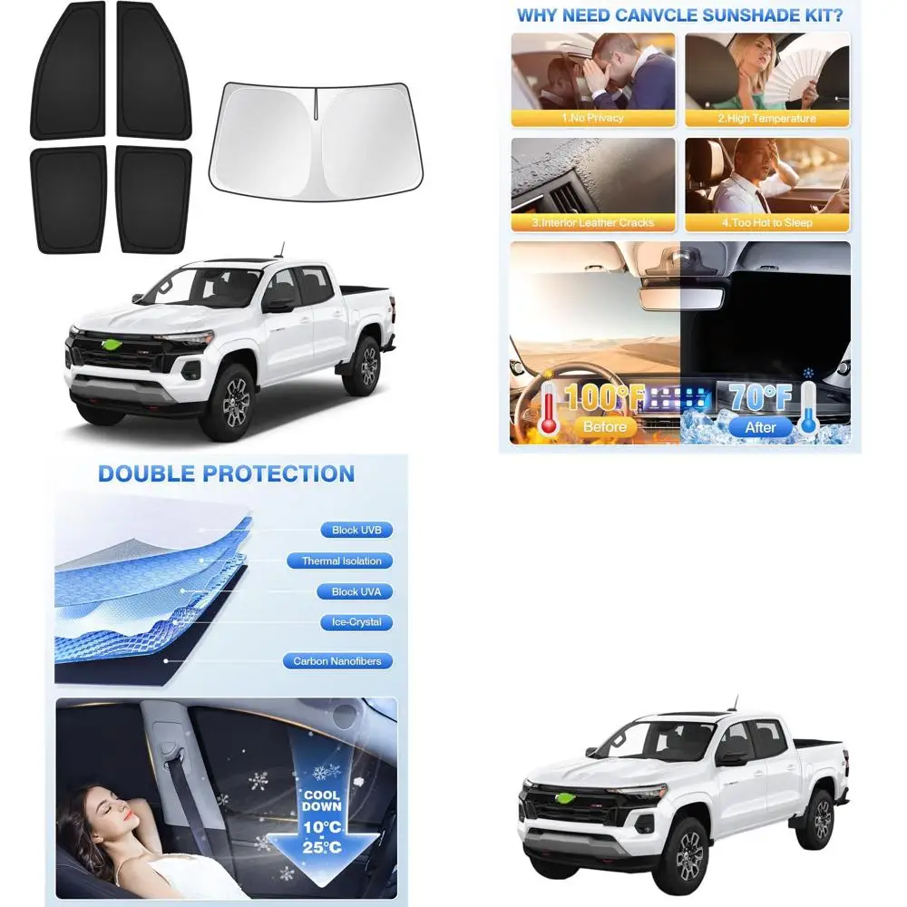 

Windshield & Side Window Sunshades for 2023-2026 Colorado - Black 5-Piece Set for Privacy & Cooling