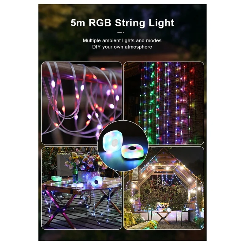 Nachtlampje LED ضوء الليل التطبيق الذكي RGB التخييم سلسلة أضواء في الهواء الطلق مقاوم للماء قابلة للشحن غرفة جو مصباح 5 متر