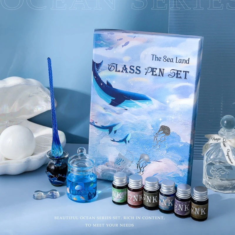 10pcs Dipping Pen Set Ocean Series Easy To Clean for Artistic Creation Illustration Calligraphy Writing Greeting Card Invitation