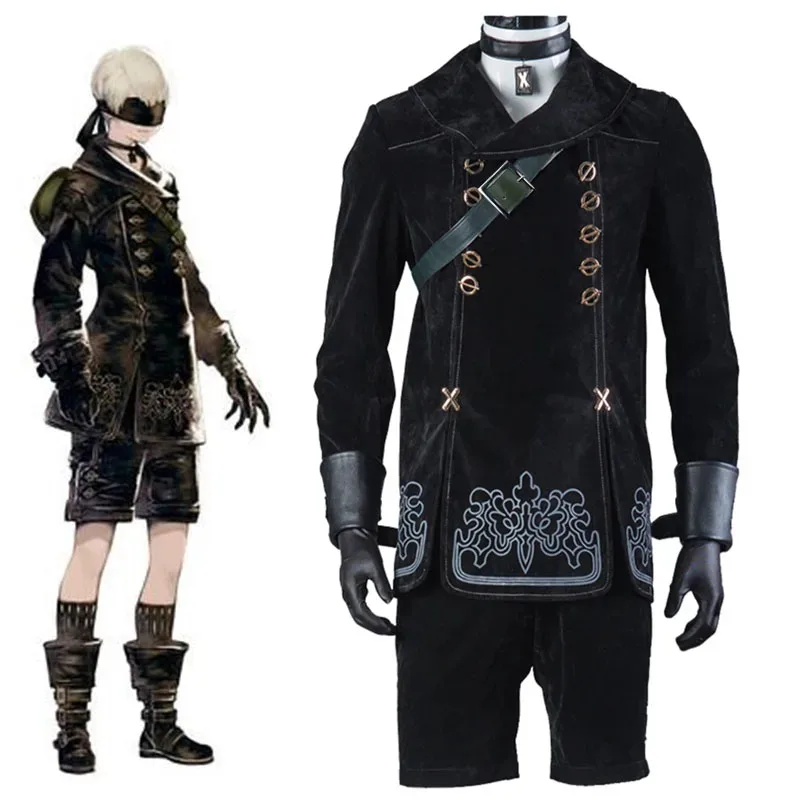 

Hot Games NieR Automata 9S Cosplay Costumes Men Fancy Party Outfits Coat shoe Wig YoRHa No. 9 Type S Full Set for Halloween ty'4
