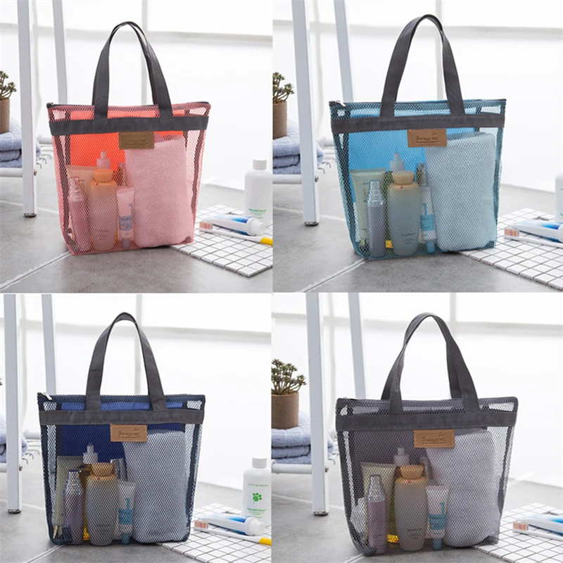 Women Mesh Travel Storage Shower Bag Beach Toilet Bag Cosmetic Bag Handbag Mesh Bag Toiletries Organizer Portable Storage Bag