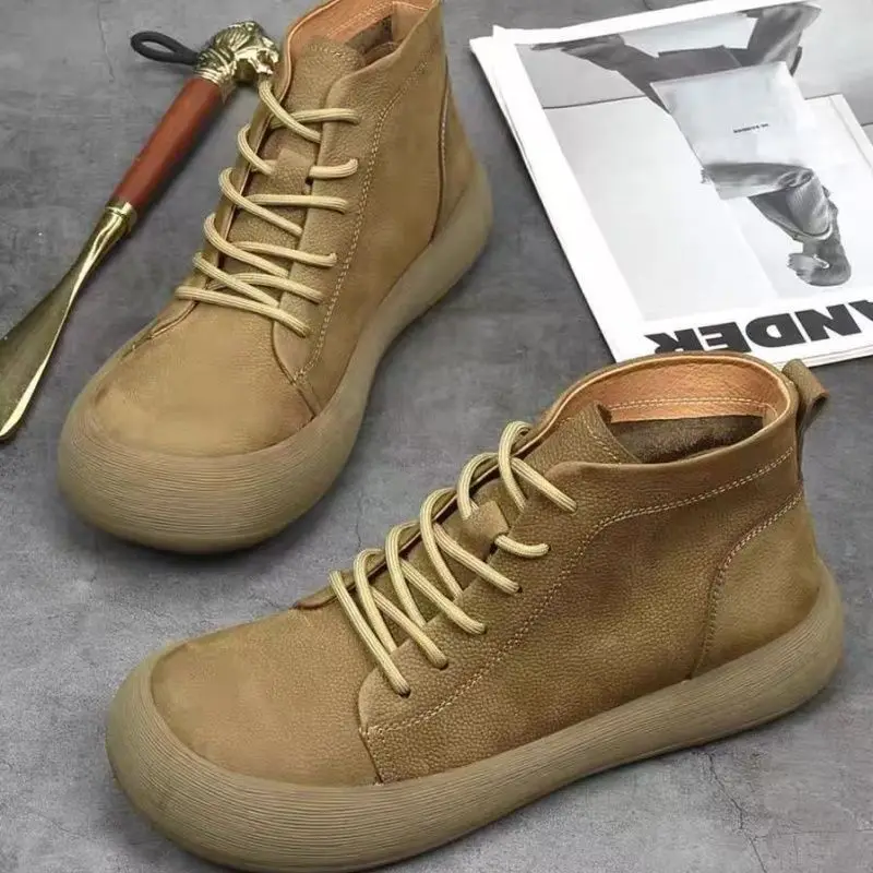 

British Men Cow Suede Genuine Leather Casual Shoes Autumn New Comfortable Solid Flat Driving Shoes Man Ankle Boots Oxfords Shoes