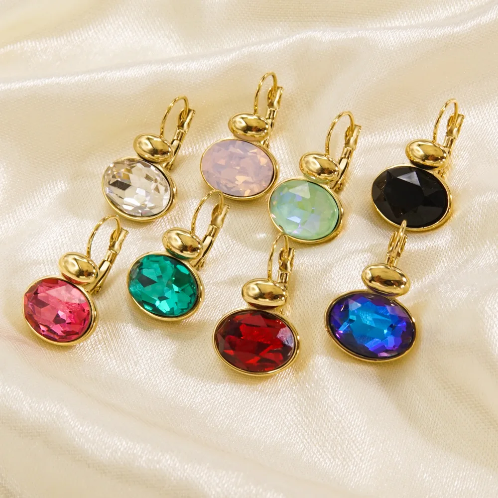 Muticolor Crystal Colorful Retro style Jewelry Set Earrings with Stainless Steel Square  Drop Pend Ladies' Gift