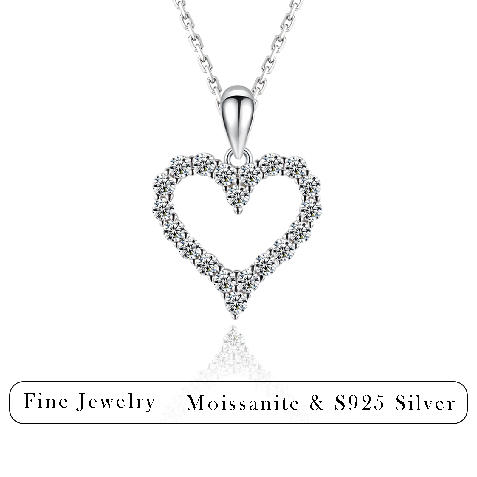 

0.66 CTW Sparkling Pavé Moissanite Open Heart Necklace S925 Silver Dainty Chain Elegant Daily Wear Gift for Her