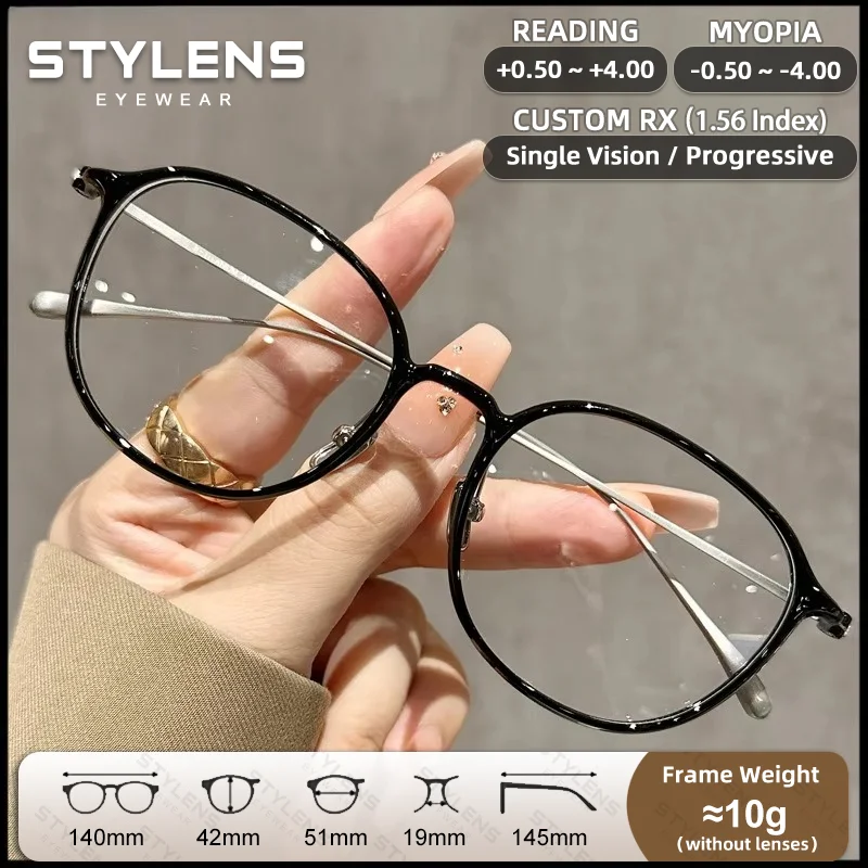 STYLENS Classic Round Titanium Legs Reading Glasses Women Anti Blue Ray Myopia Hyperopia Glasses Prescription Optical Eyeglasses