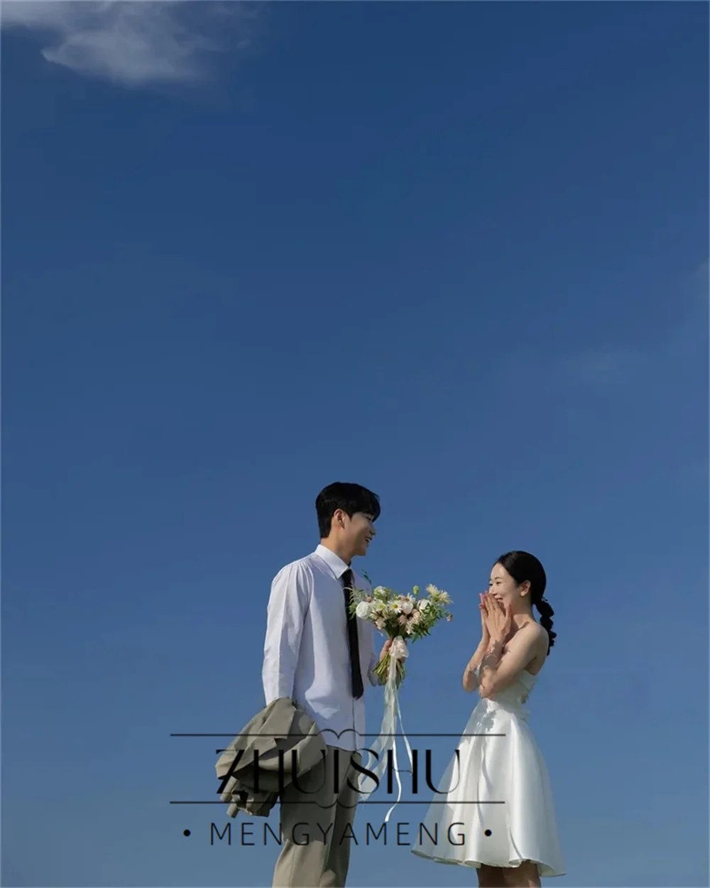 ZHUISHU  Sweetheart A Line Knee Length Wedding Party Dresses Korea Photo shoot Satin Short Simple Bride Gowns Corset Customized