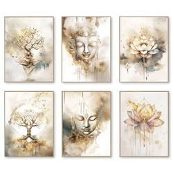Buddha Lotus Flower Tree of Life Yoga Meditation Posters and Prints Canvas Printing Wall Art Picture for Living Room Home Decor