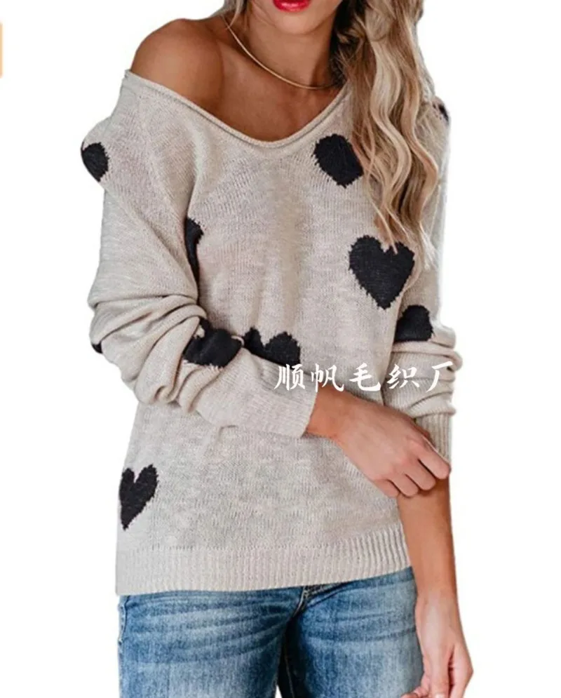 

2024 New Loose Top Love Valentine's Day V-neck Knitwear European and American Pullover Sweater for Women SFC6-3