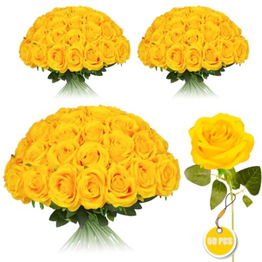 

50 шт. искусственных шелковых роз оптом и в букетах, реалистичные искусственные розы с длинными стеблями для свадебных композиций, домашнего декора, цветочных аранжировок