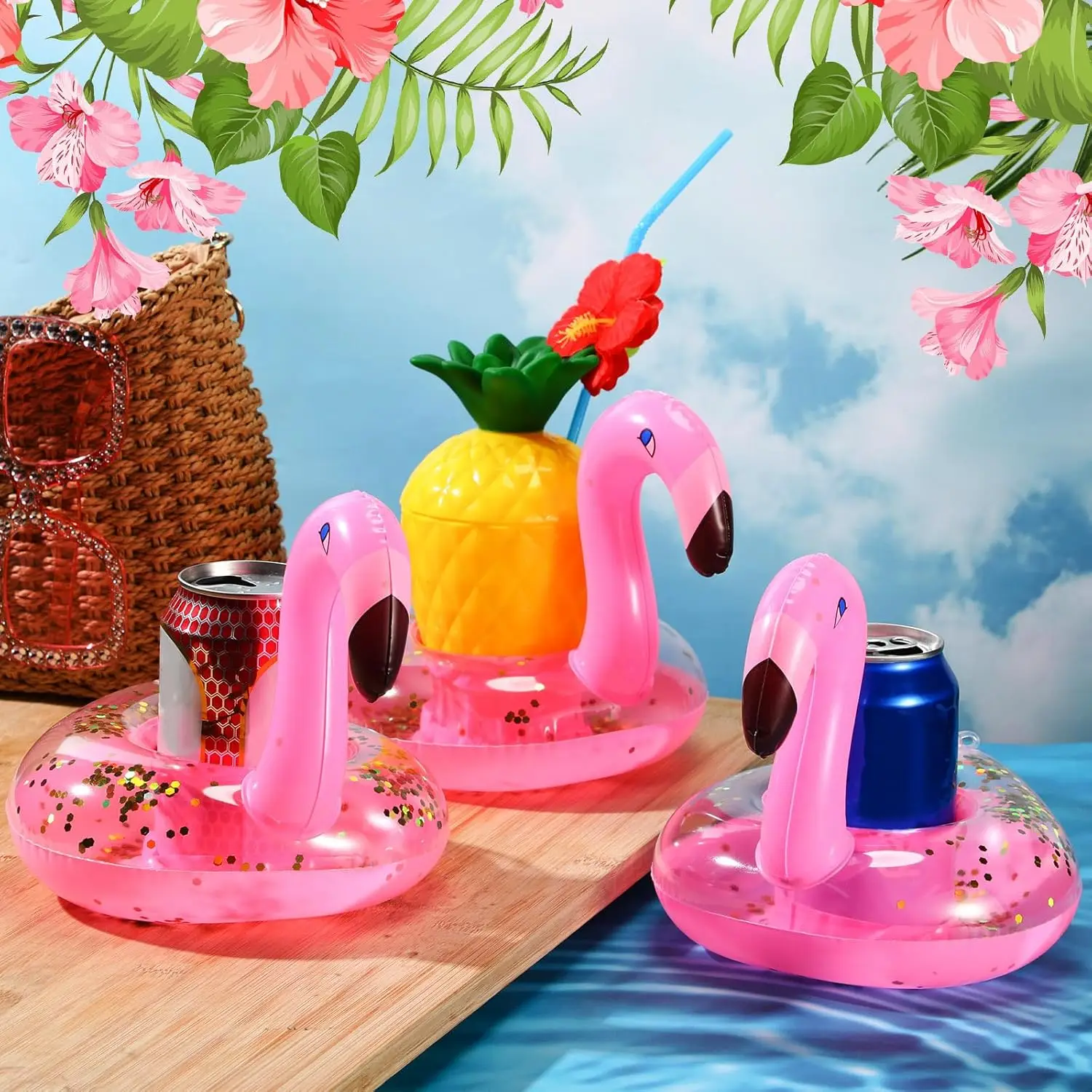 5/10 Pack Wasser Untersetzer Schwimmende Aufblasbare Tasse Halter Schwimmen Pool Trinken Float Spielzeug Aufblasbare Pool Flamingo Party Dekoration