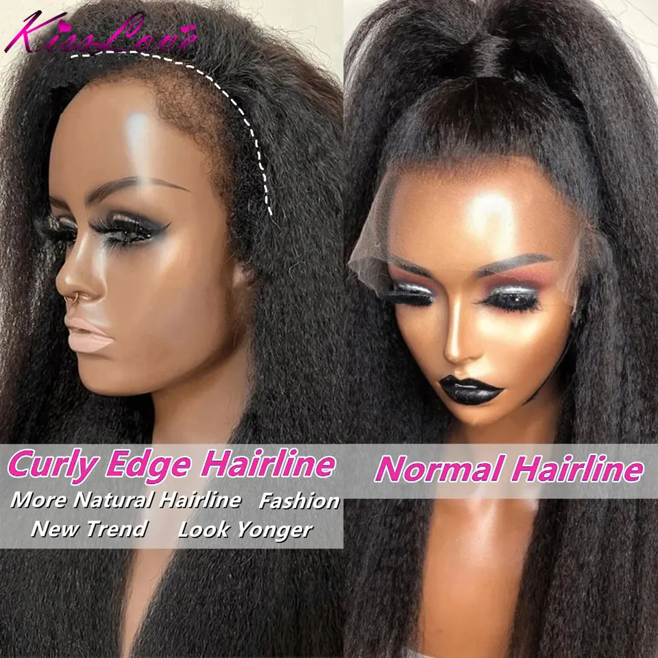 4C Edges Curly Baby Hair Lace Wig Transparent 13x4 Kinky Straight Lace Front Wig Pre Plucked Yaki Brazilian13x6 Lace Frontal Wig