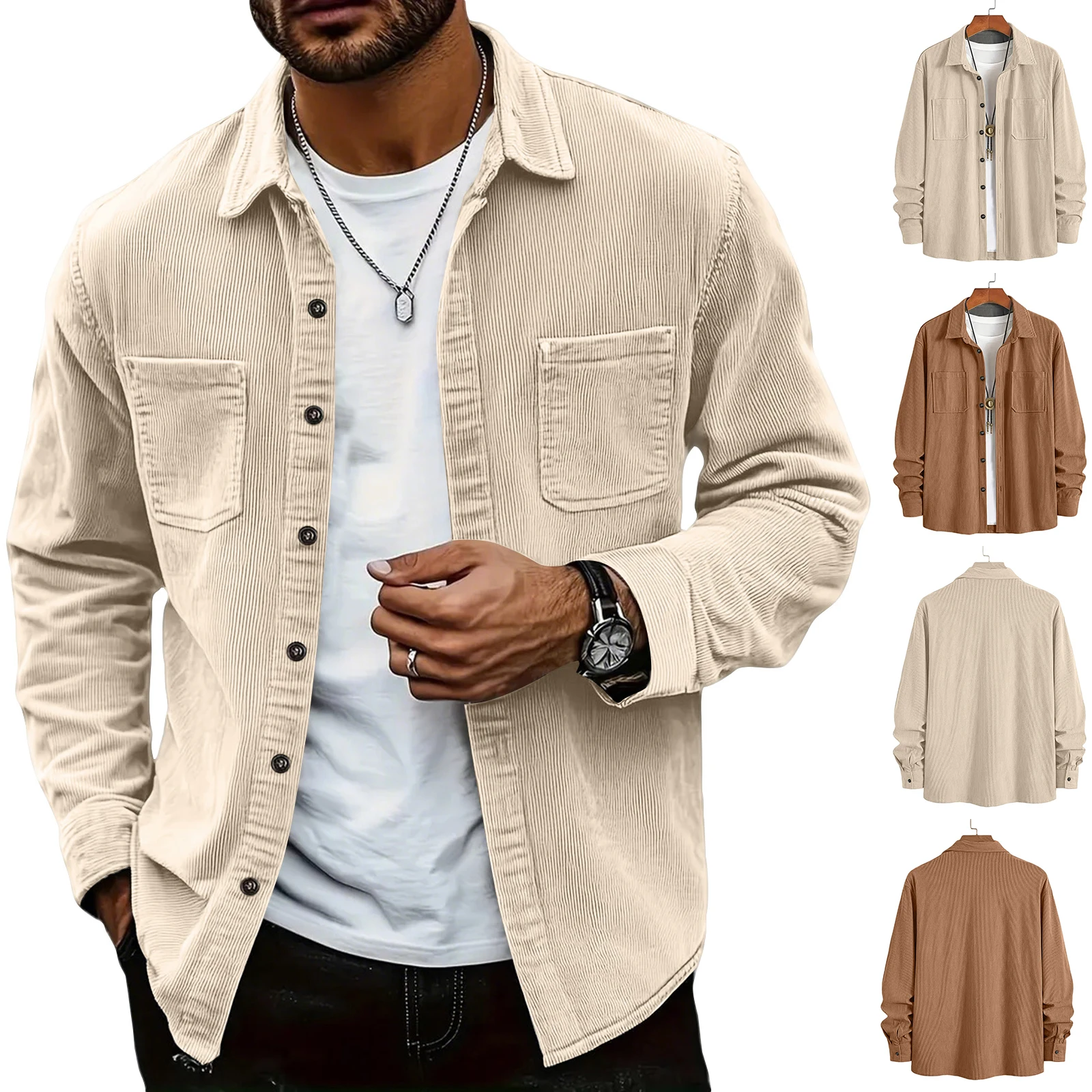 

New Outdoor Solid Color Long-Sleeved Shirt Men'S Casual Jacket Fashion Spring And Autumn Men'S Short Coat Casual Comfortable