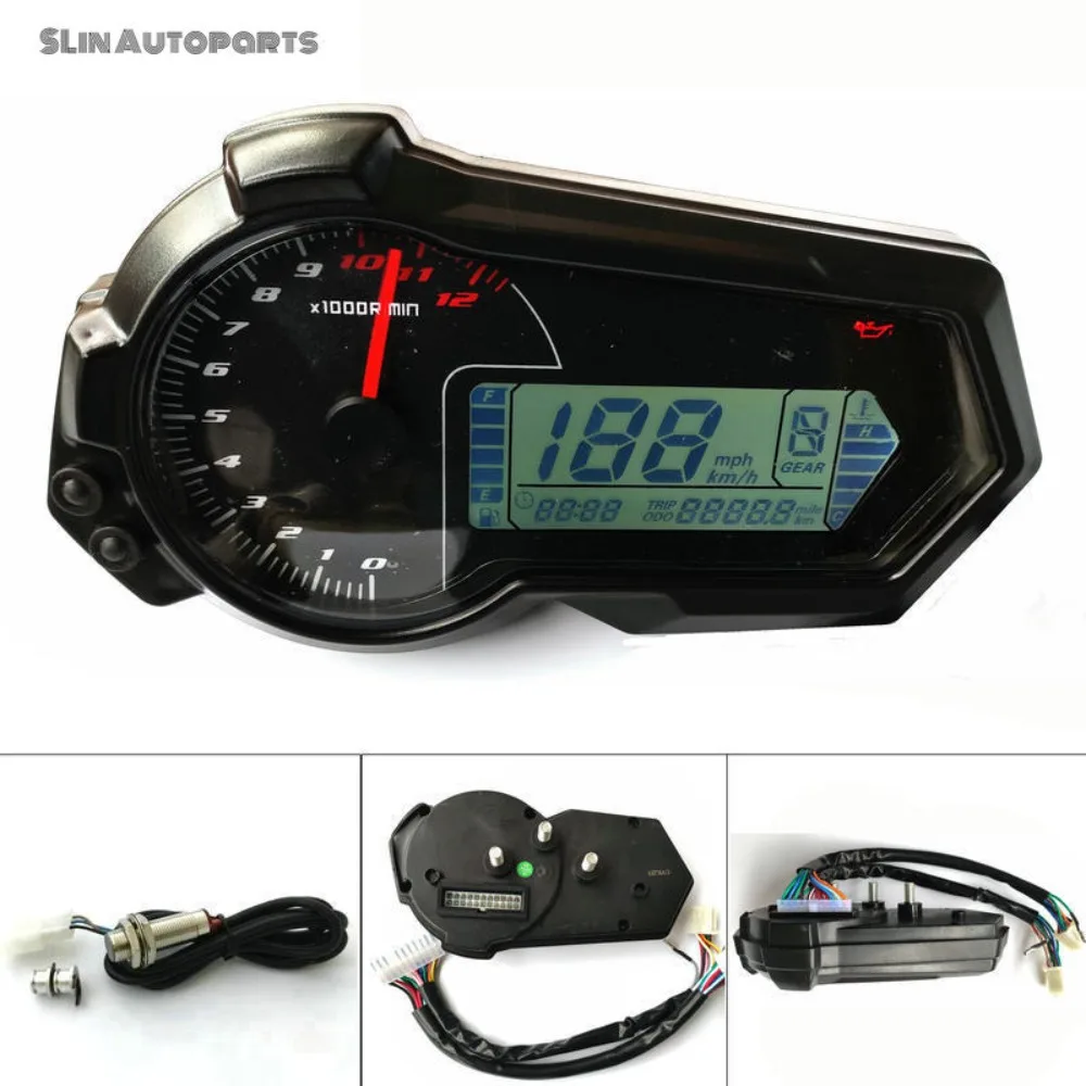 Universal 1200RPM Motorcycle Odometer Tachometer UTV LCD Digital Speedometer Gauge for 2,4 Cylinders N1-6-A02G