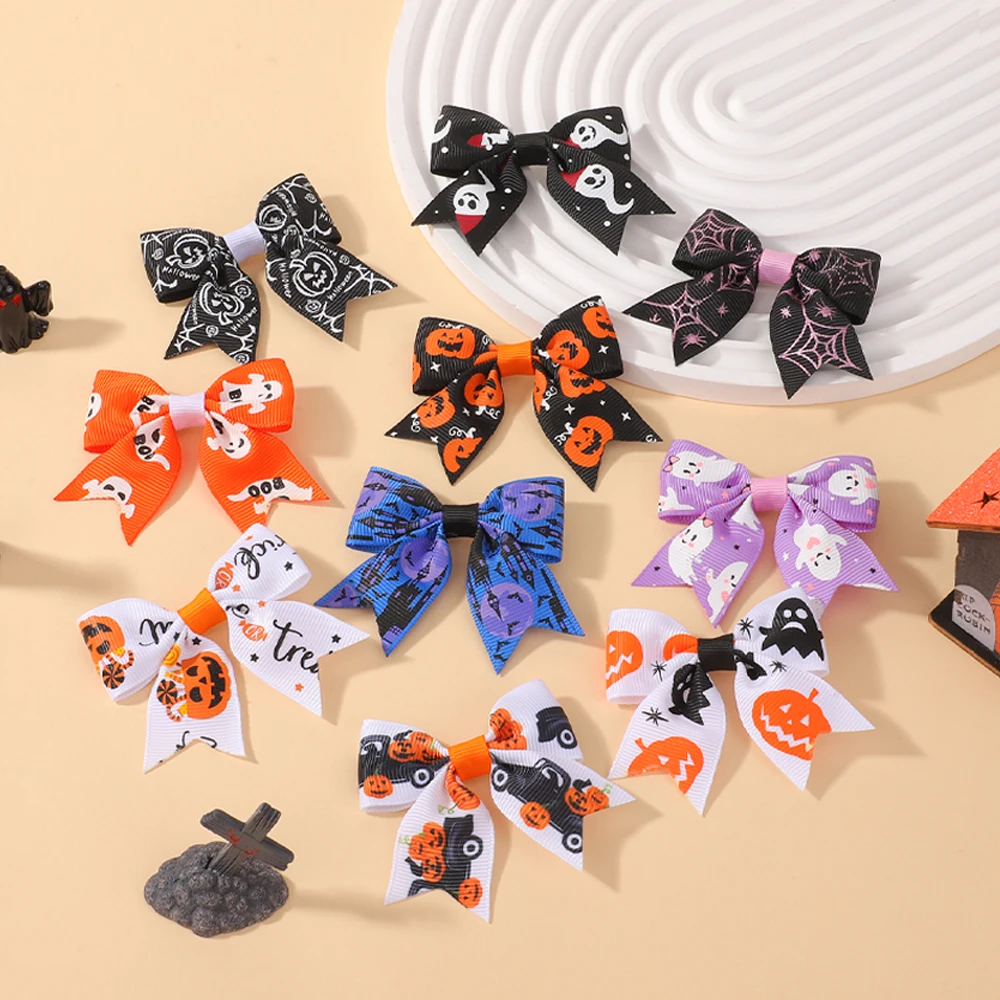 10/20 Stück Halloween-Schleifen mit Haarspange für Babys, handgefertigt, bedruckt, Kürbiskopf, Festival, Party, Urlaub, Kinder-Haarschmuck – Detail 1