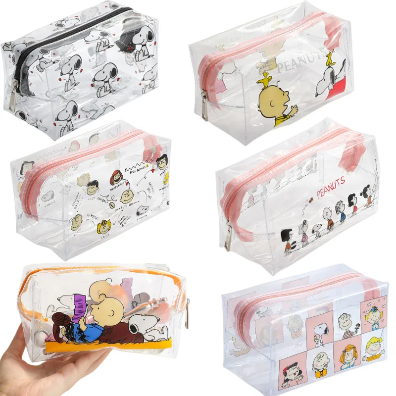 Cartoon Anime Kawaii Snoopy Puppy Flower Transparent Waterproof Cosmetic Bag Female Portable Girls Storage Travel Wash Bag Gift