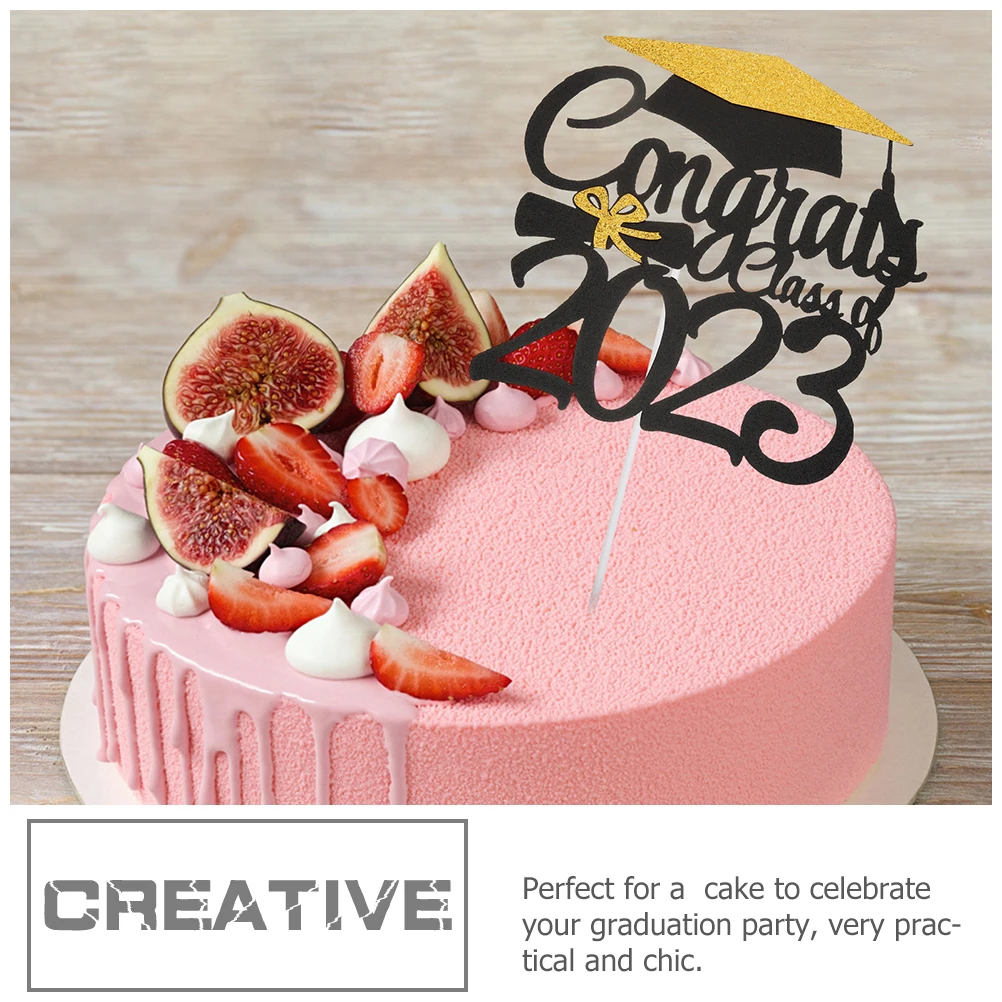 

6pcs Cake Decoration Insert Graduate Toppers Graduation Season Dessert Cupcake Reusable Plastic Golden Paper