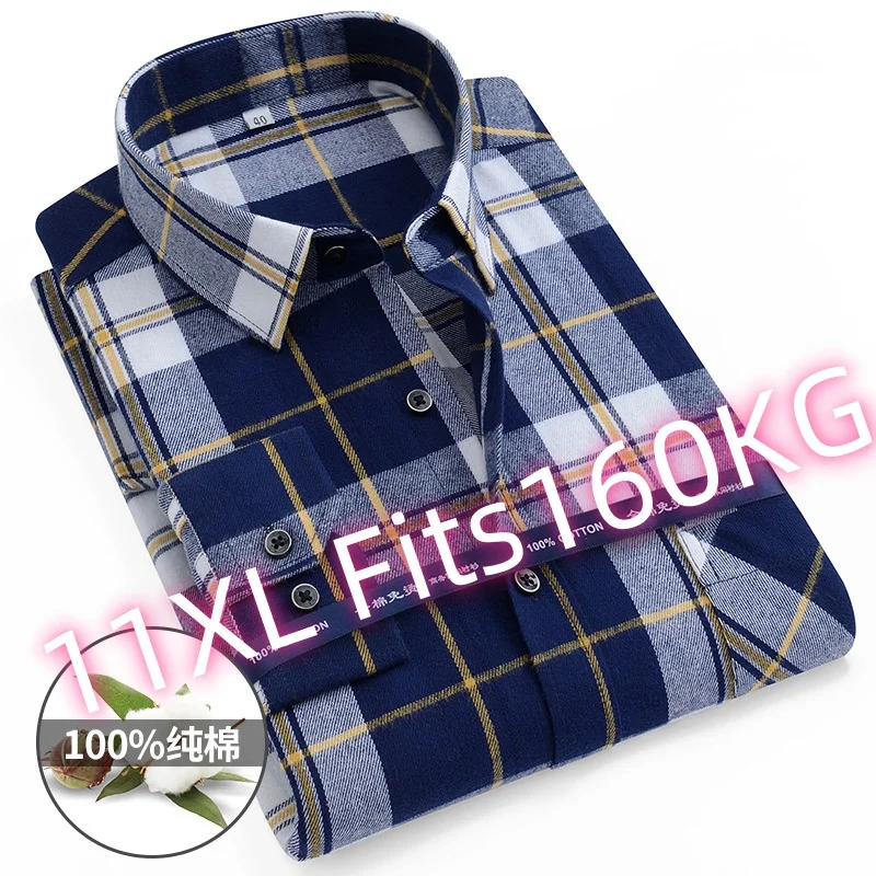 S - 11XL Fits 160KG 100 Cotton Men's Flannel Shirts Long Sleeve Classic Plaid Men's Flannel Shirts Long Sleeve Big and Tall