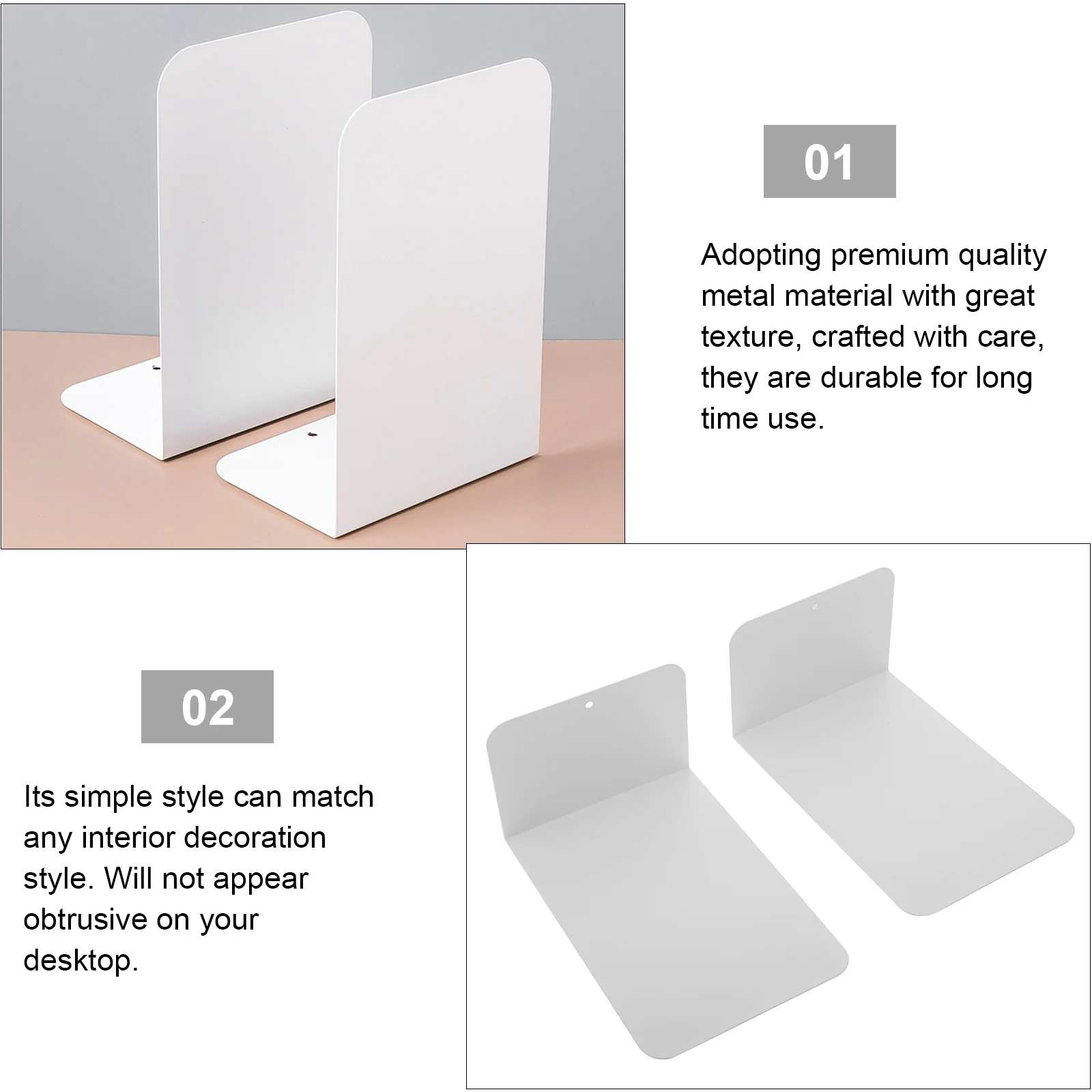 

2Pcs Metal Bookends Simple Style Desktop Book Organizers for Home Office File Magazine Book Supports Scratch Protection
