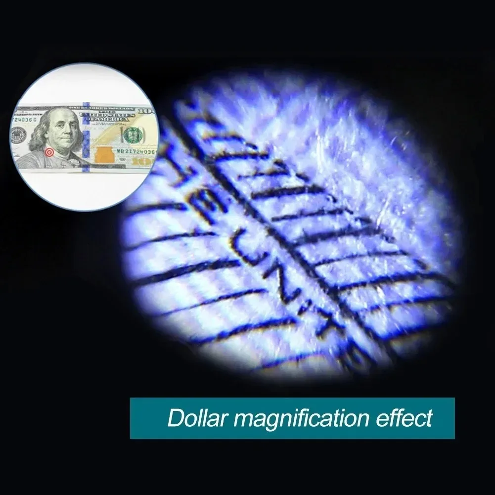 60X Handheld Mini Pocket Magnifying Glass Microscope Loupe With LED Light For Currency Detection Jewelry Identification