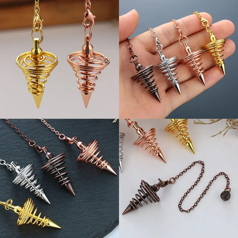 Gift Chain Spiral Cone Pattern Gold Silver Antique Copper Rose Gold Amulet Reiki Pendulum  Healing Pyramid Pendule Reiki