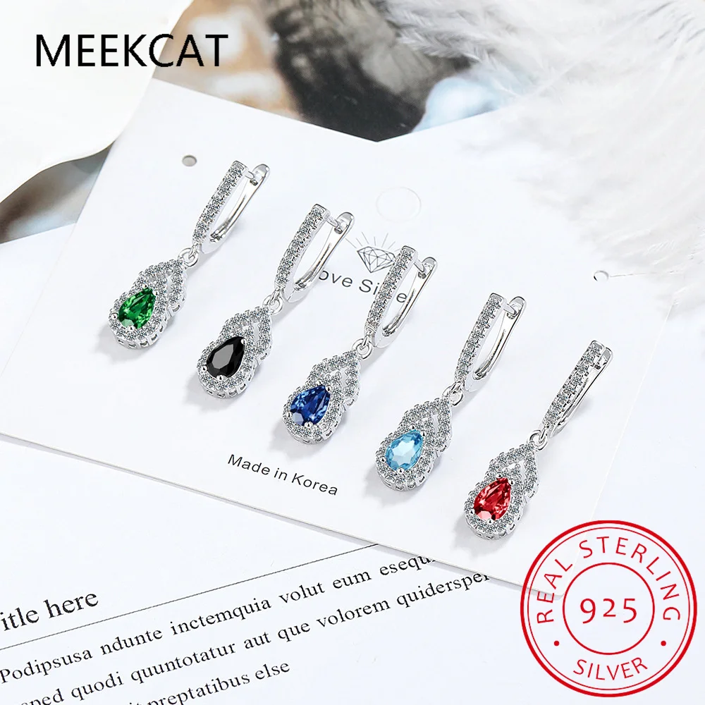 Pendientes de gota de agua con piedras preciosas coloridas, plata de ley 925, zafiro creado, rubí, Esmeralda, Topacio Azul auténtico, granate
