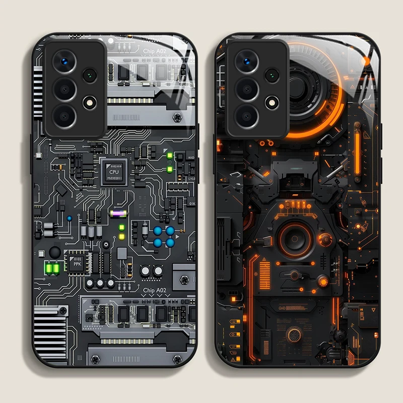 Creative Mechanical Circuit Board Pattern Glass Phone Case for Samsung Galaxy S25 Ultra S24 S23 Plus S22 S21 S20 FE A56 5G Cover